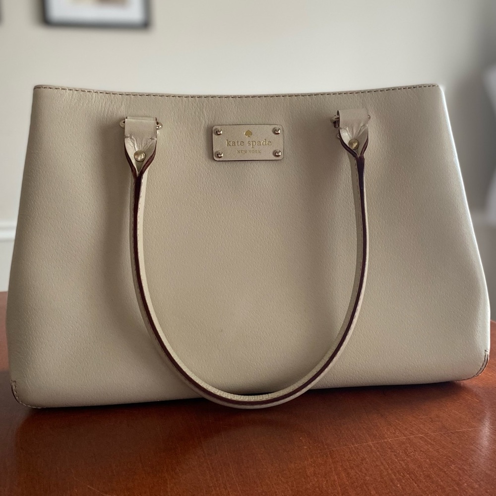 Kate Spade Cream Shoulder Tote Bag Double Handles Polka Dot Interior